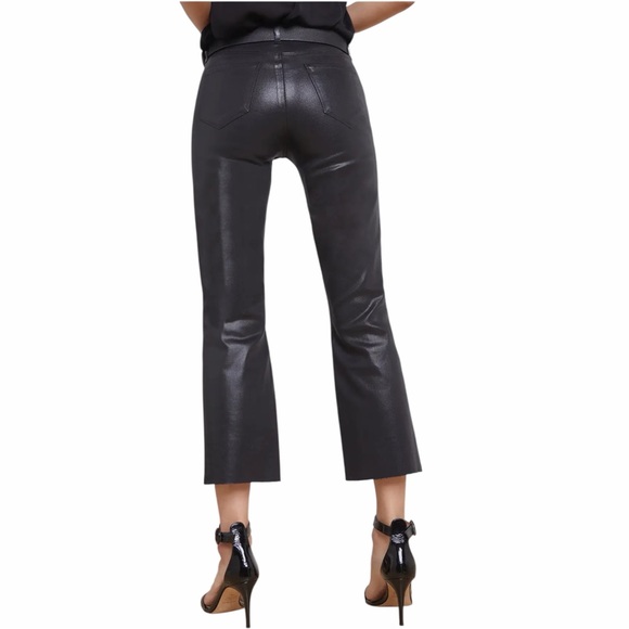 L’AGENCE Kendra Coated Cropped Flare Jean in Black With Raw Hem Size 27 - Picture 4 of 12